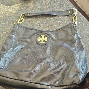 Tory Burch Black Leather Hobo with Gold Hardware